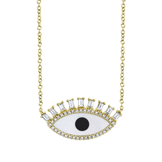 0.29Ct Diamond & 0.94Ct Black Onyx & Mother Of Pearl 14K Y/G Baguette Eye Necklace