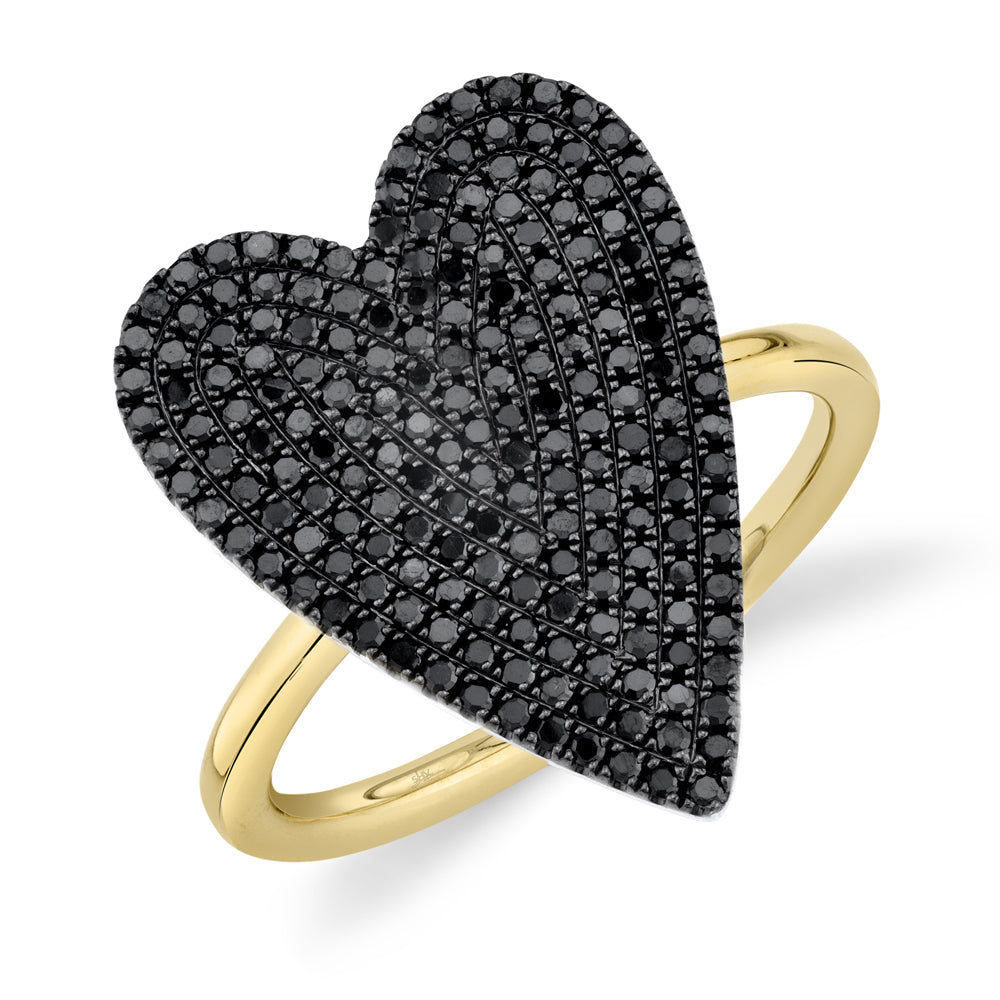 0.62Ct 14K Y/G Black Diamond Pave Heart Lady's Ring