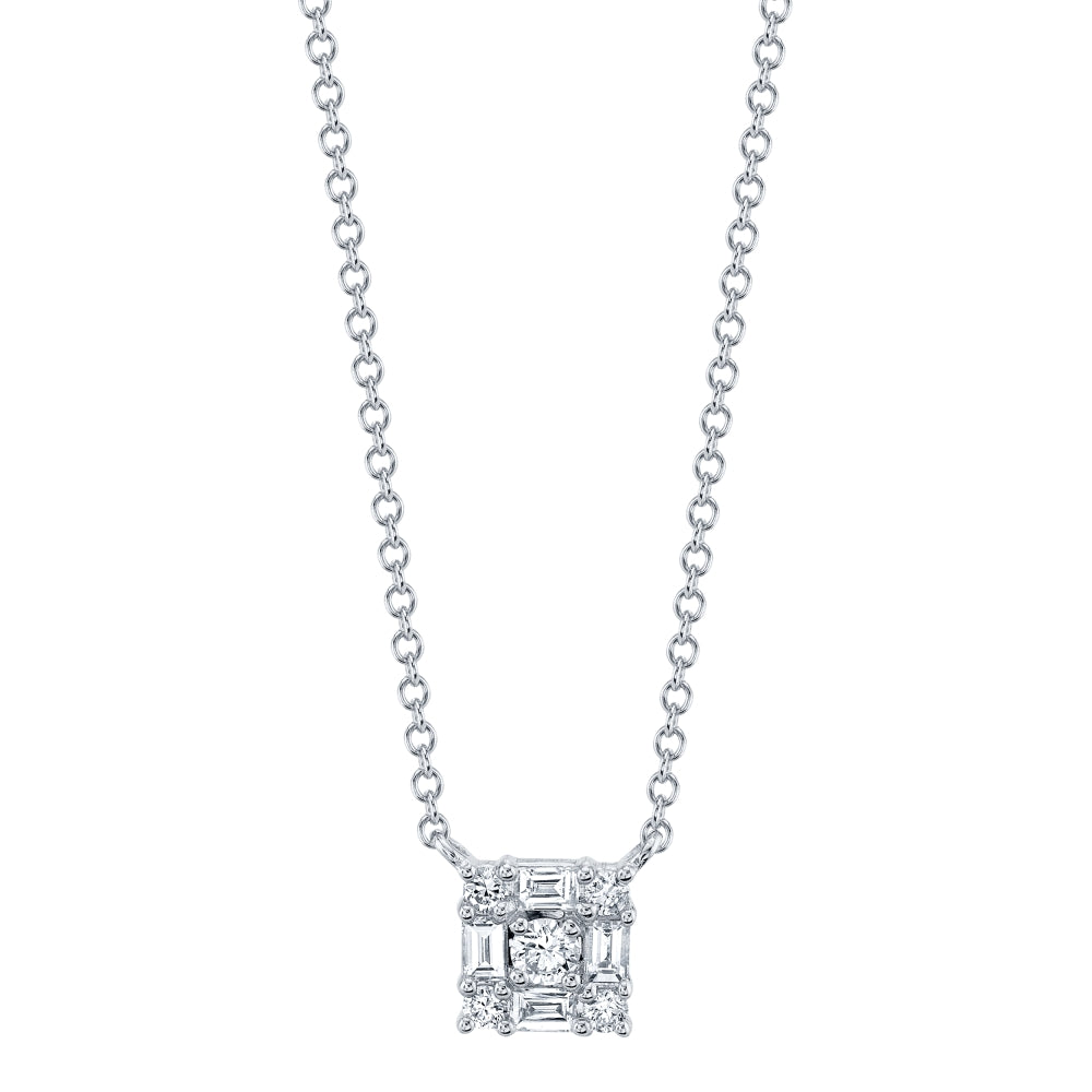 0.25Ct 14K W/G Diamond Baguette Necklace