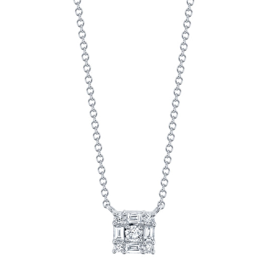 0.25Ct 14K W/G Diamond Baguette Necklace