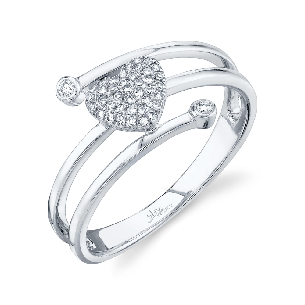 0.10Ct 14K W/G Diamond Pave Heart Ring