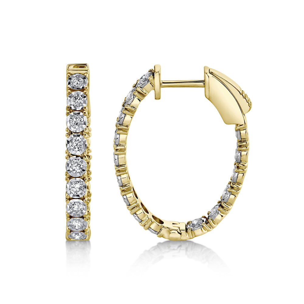 0.90Ct 14K Y/G Diamond Oval Hoop Earring