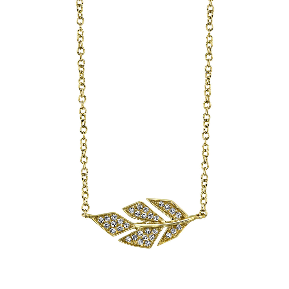 0.08Ct 14K Y/G Diamond Pave Leaf Necklace