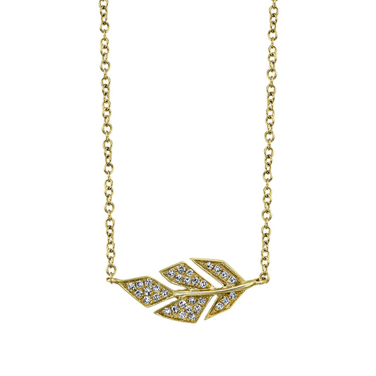 0.08Ct 14K Y/G Diamond Pave Leaf Necklace