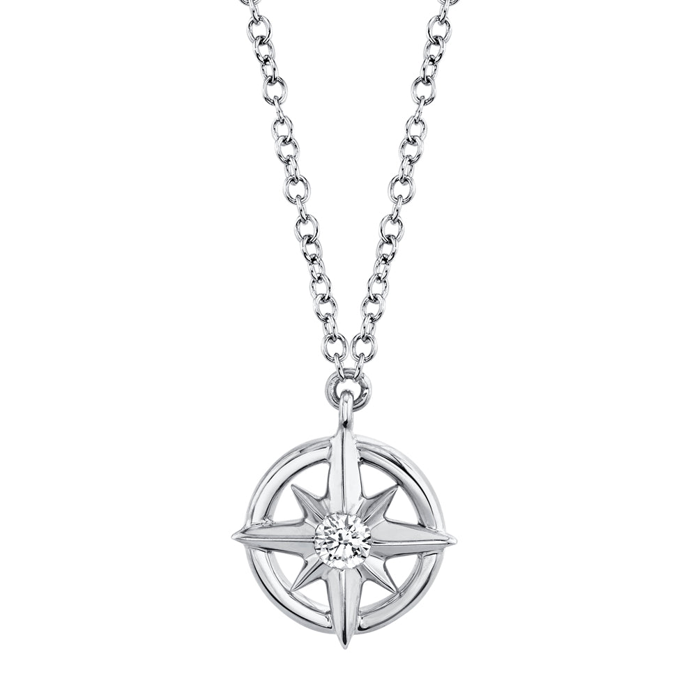 0.05Ct 14K W/G Diamond Compass Rose Necklace