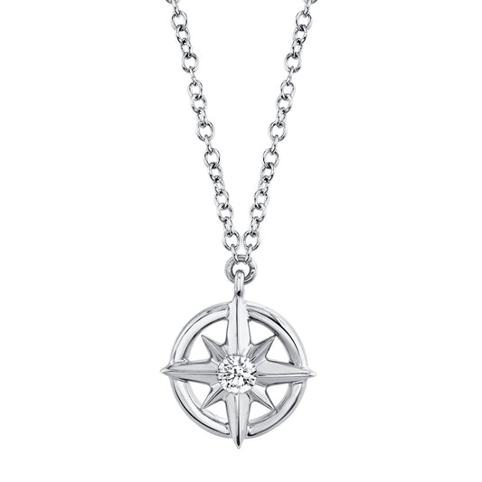 0.05Ct 14K W/G Diamond Compass Rose Necklace
