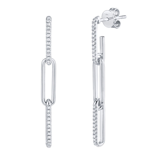 0.17Ct 14K W/G Diamond Paper Clip Link Earring