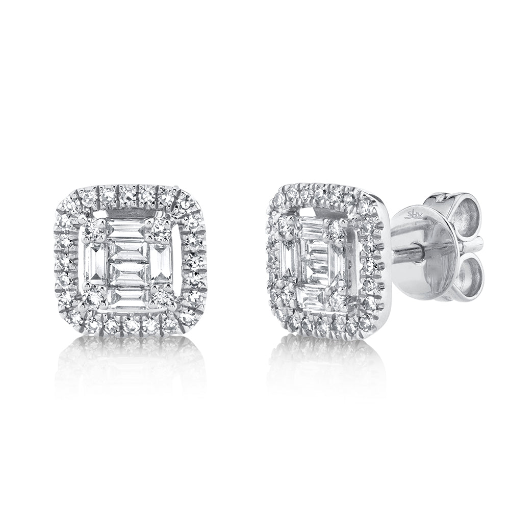 0.43Ct 14K W/G Diamond Baguette Stud Earring