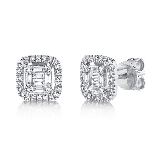 0.43Ct 14K W/G Diamond Baguette Stud Earring