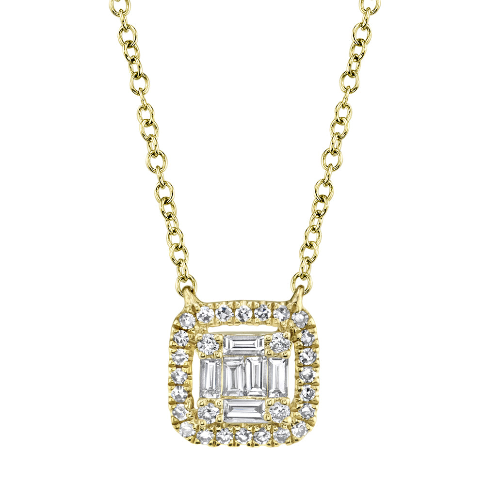 0.22Ct 14K Y/G Diamond Baguette Necklace