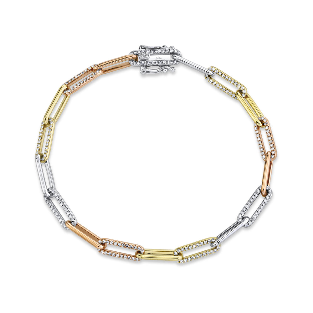 0.74Ct 14K3T Diamond Paper Clip Link Bracelet