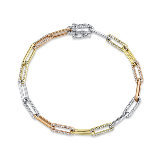 0.74Ct 14K3T Diamond Paper Clip Link Bracelet