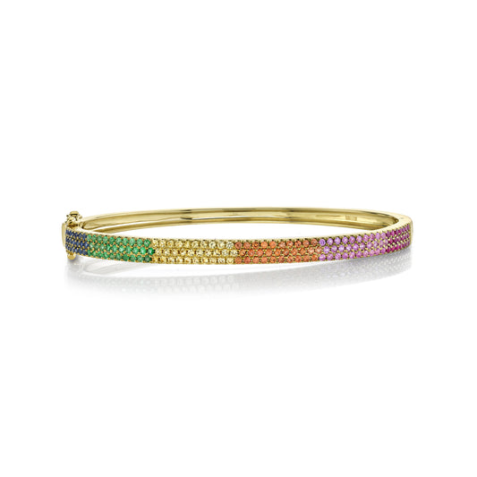 1.55Ct 14K Y/G Multi-Color Stone  Pave Bangle