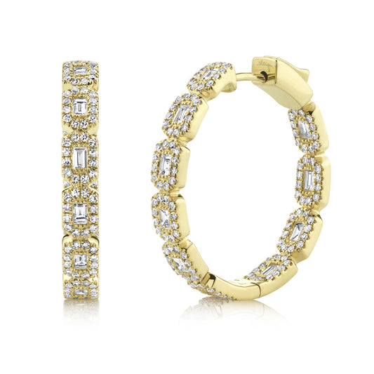 1.35Ct 14K Y/G Diamond Baguette Hoop Earring
