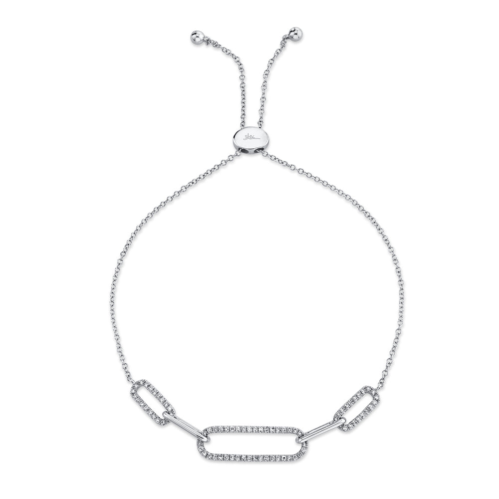 0.24Ct 14K W/G Diamond Paper Clip Link Bolo Bracelet