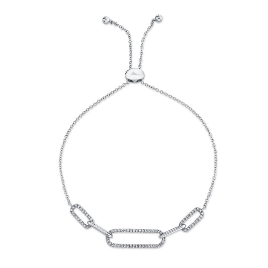 0.24Ct 14K W/G Diamond Paper Clip Link Bolo Bracelet