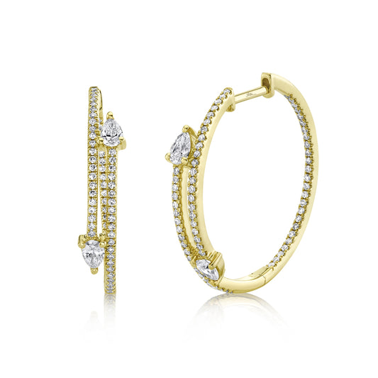 0.85Ct 14K Y/G Diamond Pear Hoop Earring