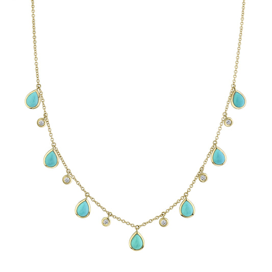 0.25Ct Diamond & 5.49Ct Composite Turquoise 14K Y/G Necklace