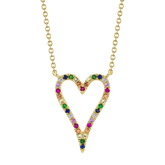 0.02Ct Diamond & 0.20Ct Multi-Color Stone 14K Y/G Open Heart Necklace