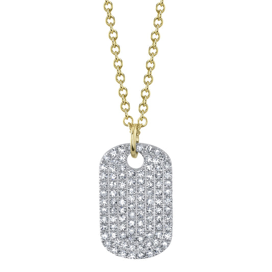 0.22Ct 14K2T Y/W Diamond Pave Dog Tag Necklace