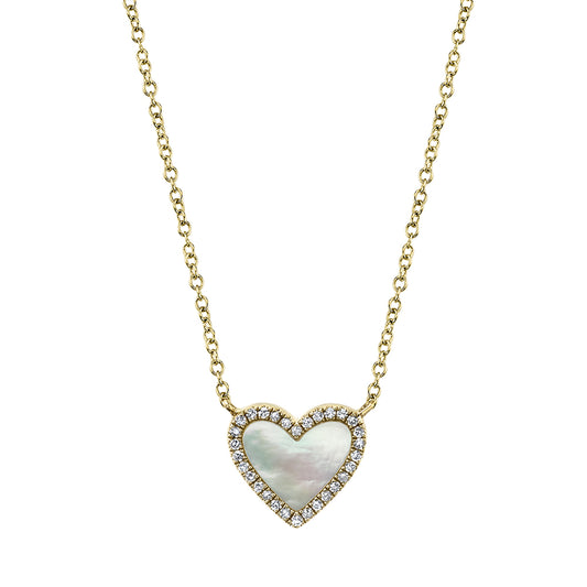 0.09Ct Diamond & 0.56Ct Mother Of Pearl 14K Y/G Heart Necklace