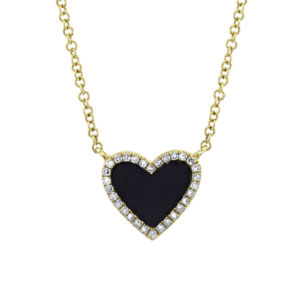 0.09Ct Diamond & 0.59Ct Black Onyx 14K Y/G Heart Necklace