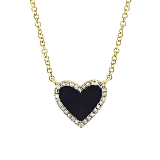 0.09Ct Diamond & 0.59Ct Black Onyx 14K Y/G Heart Necklace