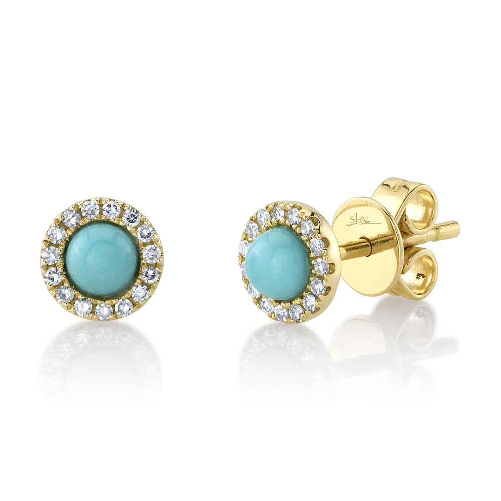 0.10Ct Diamond & 0.23Ct Composite Turquoise 14K Y/G Stud Earring