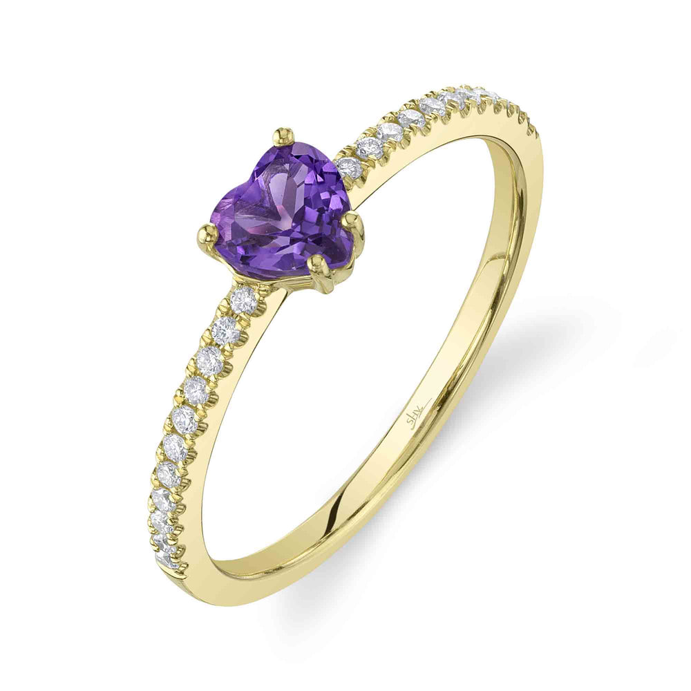 0.11Ct Diamond &  0.55Ct Amethyst 14K Y/G Heart Ring