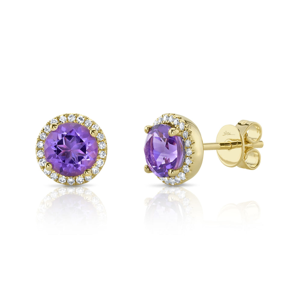 0.14Ct Diamond & 1.61Ct Amethyst 14K Y/G Stud Earring