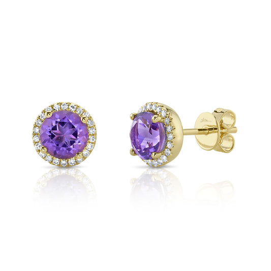 0.14Ct Diamond & 1.61Ct Amethyst 14K Y/G Stud Earring