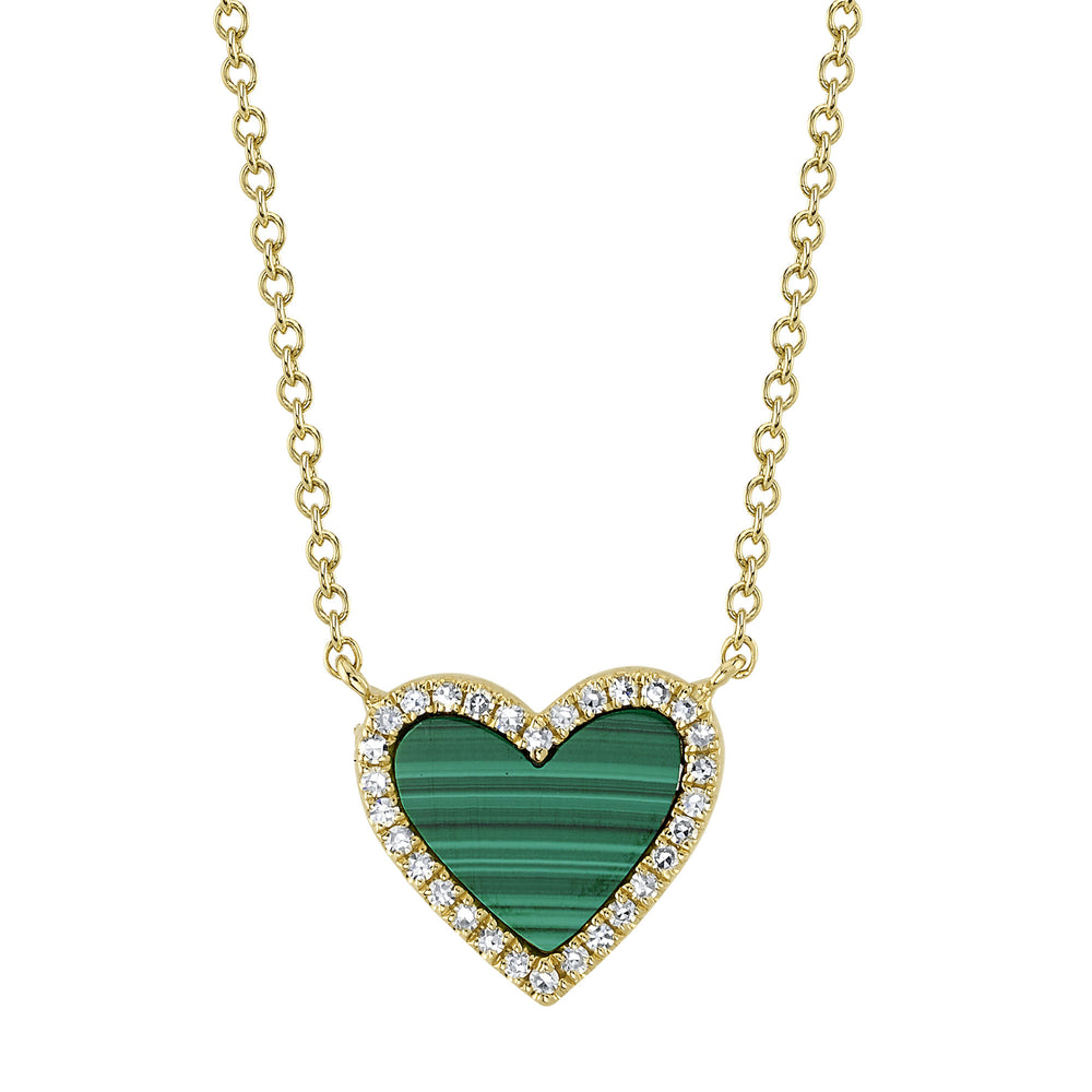 0.09Ct Diamond & 0.81Ct Malachite 14K Y/G Heart Necklace