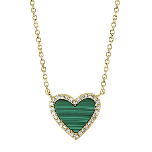 0.09Ct Diamond & 0.81Ct Malachite 14K Y/G Heart Necklace