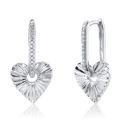 0.08Ct 14K W/G Diamond Ribbed Heart Earring