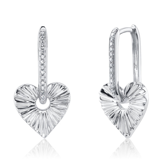 0.08Ct 14K W/G Diamond Ribbed Heart Earring