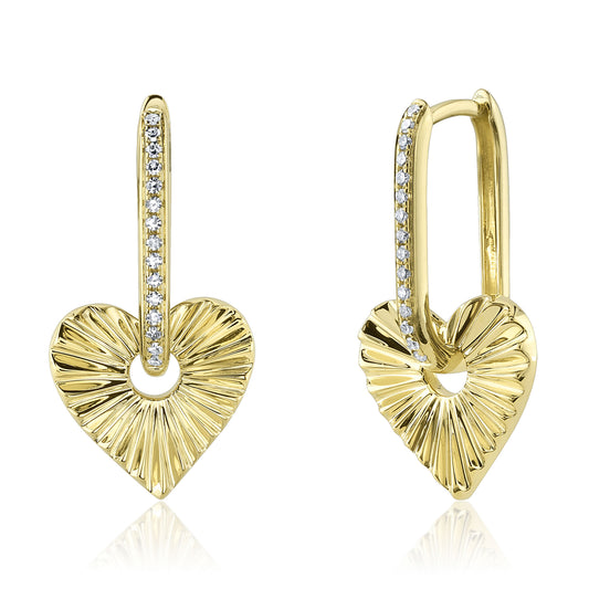 0.08Ct 14K Y/G Diamond Ribbed Heart Earring