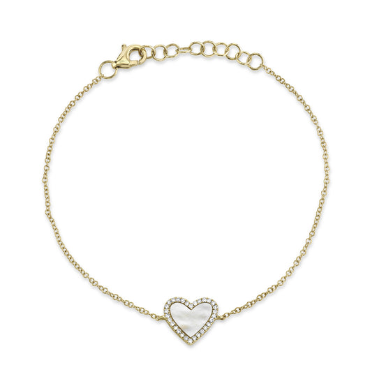 0.09Ct Diamond & 0.56Ct Mother Of Pearl 14K Y/G Heart Bracelet