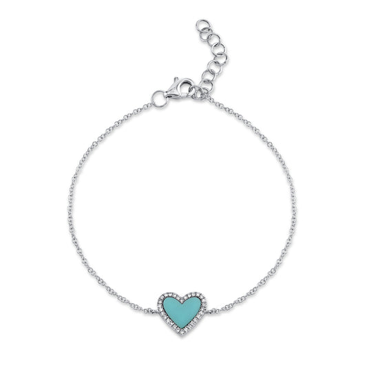 0.09Ct Diamond & 0.60Ct Composite Turquoise 14K W/G Heart Bracelet