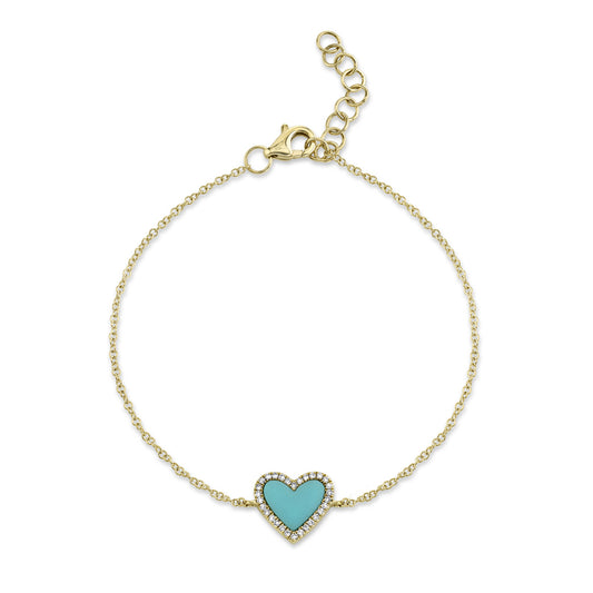 0.09Ct Diamond & 0.60Ct Composite Turquoise 14K Y/G Heart Bracelet