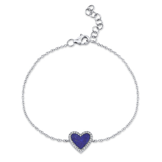 0.09Ct Diamond & 0.60Ct Lapis 14K W/G Heart Bracelet