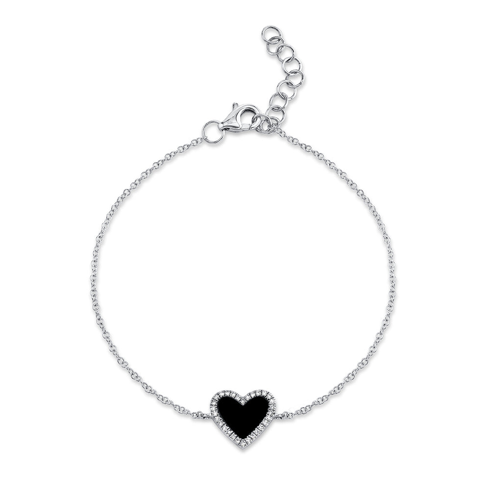 0.09Ct Diamond & 0.57Ct Black Onyx 14K W/G Heart Bracelet