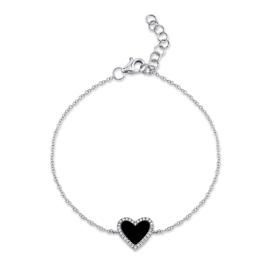 0.09Ct Diamond & 0.57Ct Black Onyx 14K W/G Heart Bracelet