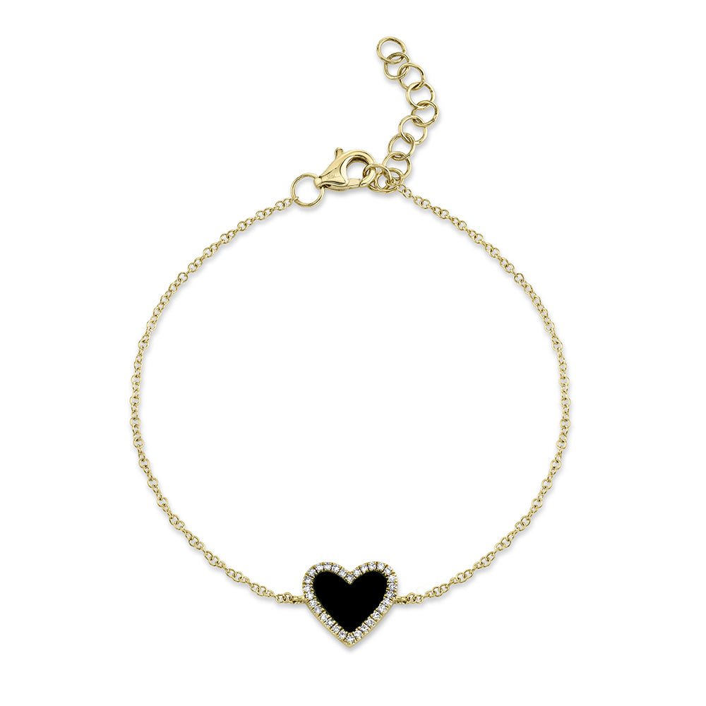 0.09Ct Diamond & 0.57Ct Black Onyx 14K Y/G Heart Bracelet