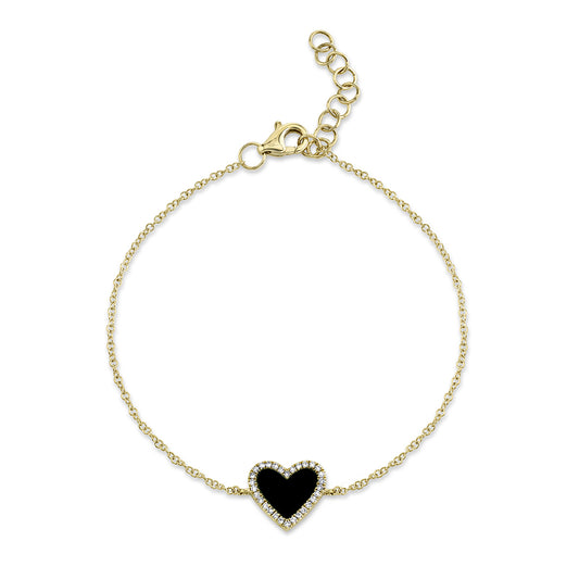 0.09Ct Diamond & 0.57Ct Black Onyx 14K Y/G Heart Bracelet