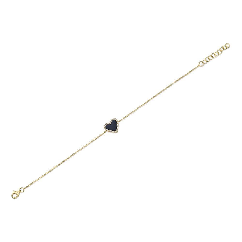 0.09Ct Diamond & 0.57Ct Black Onyx 14K Y/G Heart Bracelet