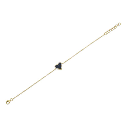 0.09Ct Diamond & 0.57Ct Black Onyx 14K Y/G Heart Bracelet