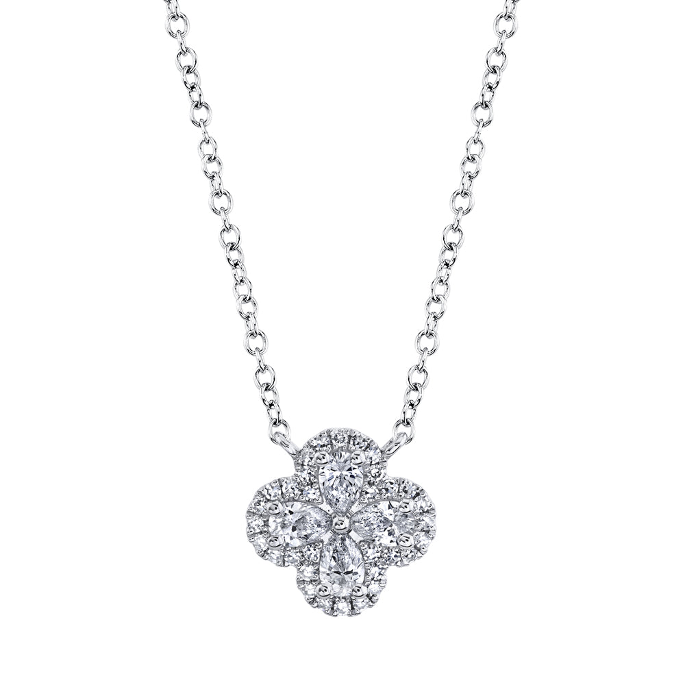 0.41Ct 14K W/G Diamond Pear Clover Necklace