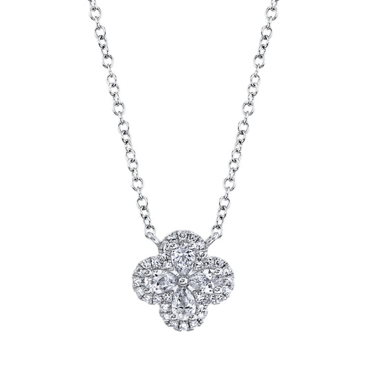 0.41Ct 14K W/G Diamond Pear Clover Necklace