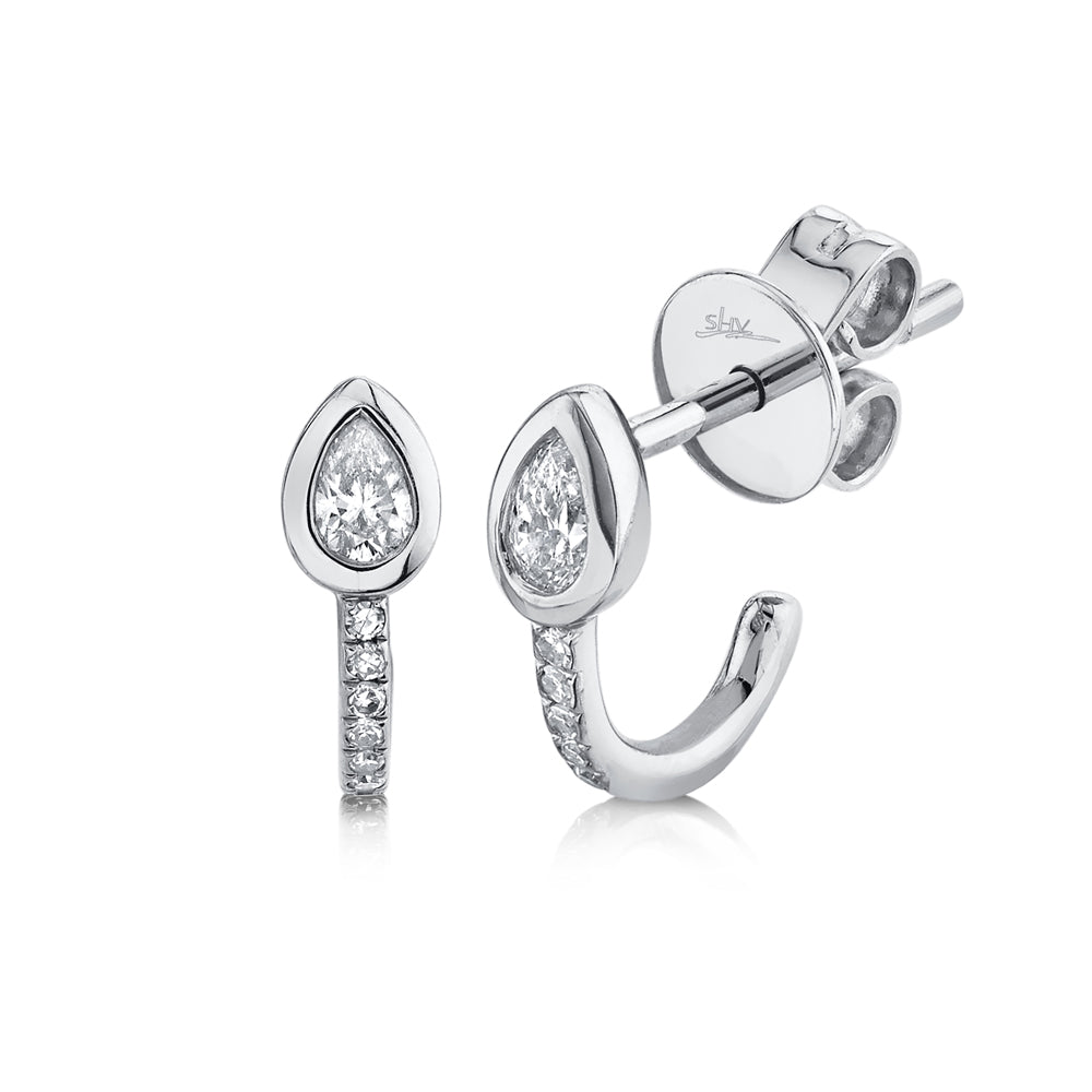 0.21Ct 14K W/G Diamond Pear Bezel Earring