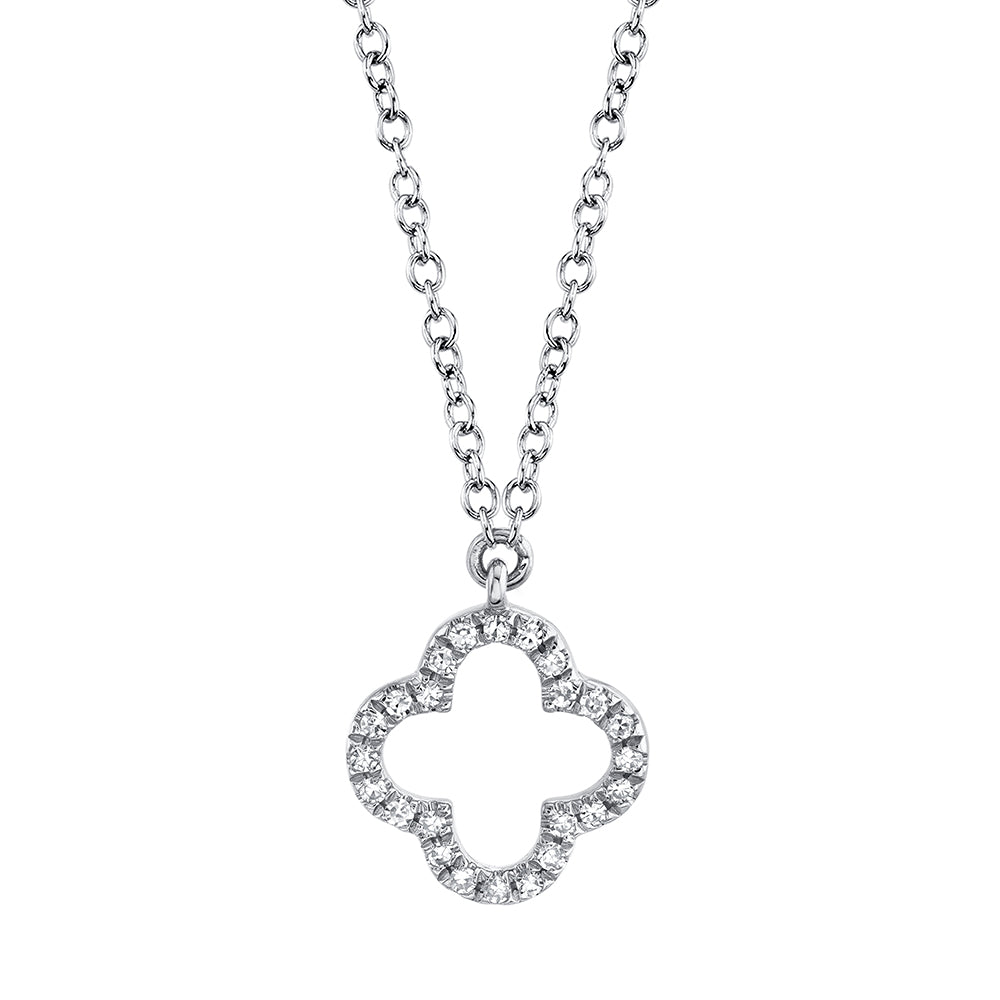 0.08Ct 14K W/G Diamond Clover Necklace